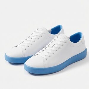 EVERLANE The Court Sneaker Leather White Blue Sole Lace Up Shoes Size 7